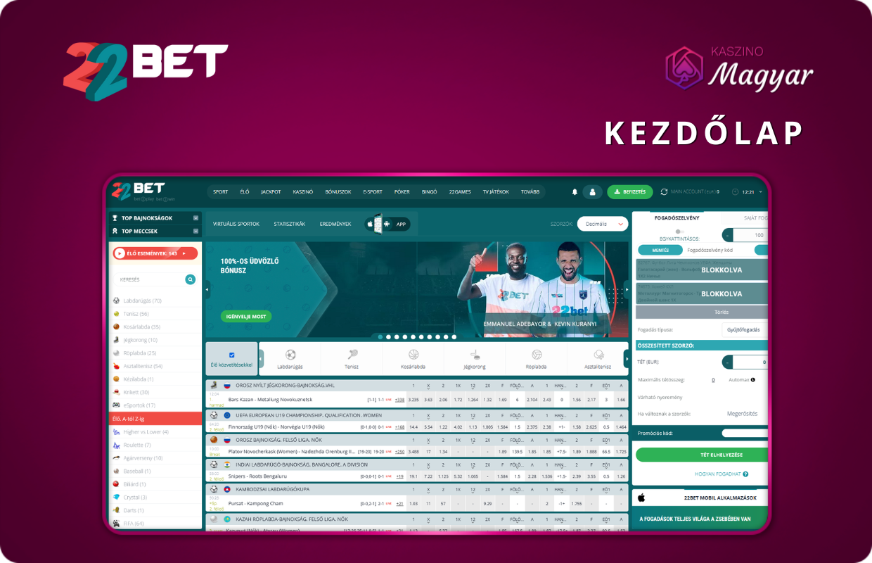 22Bet kezdőlap: sportfogadás és kaszinó