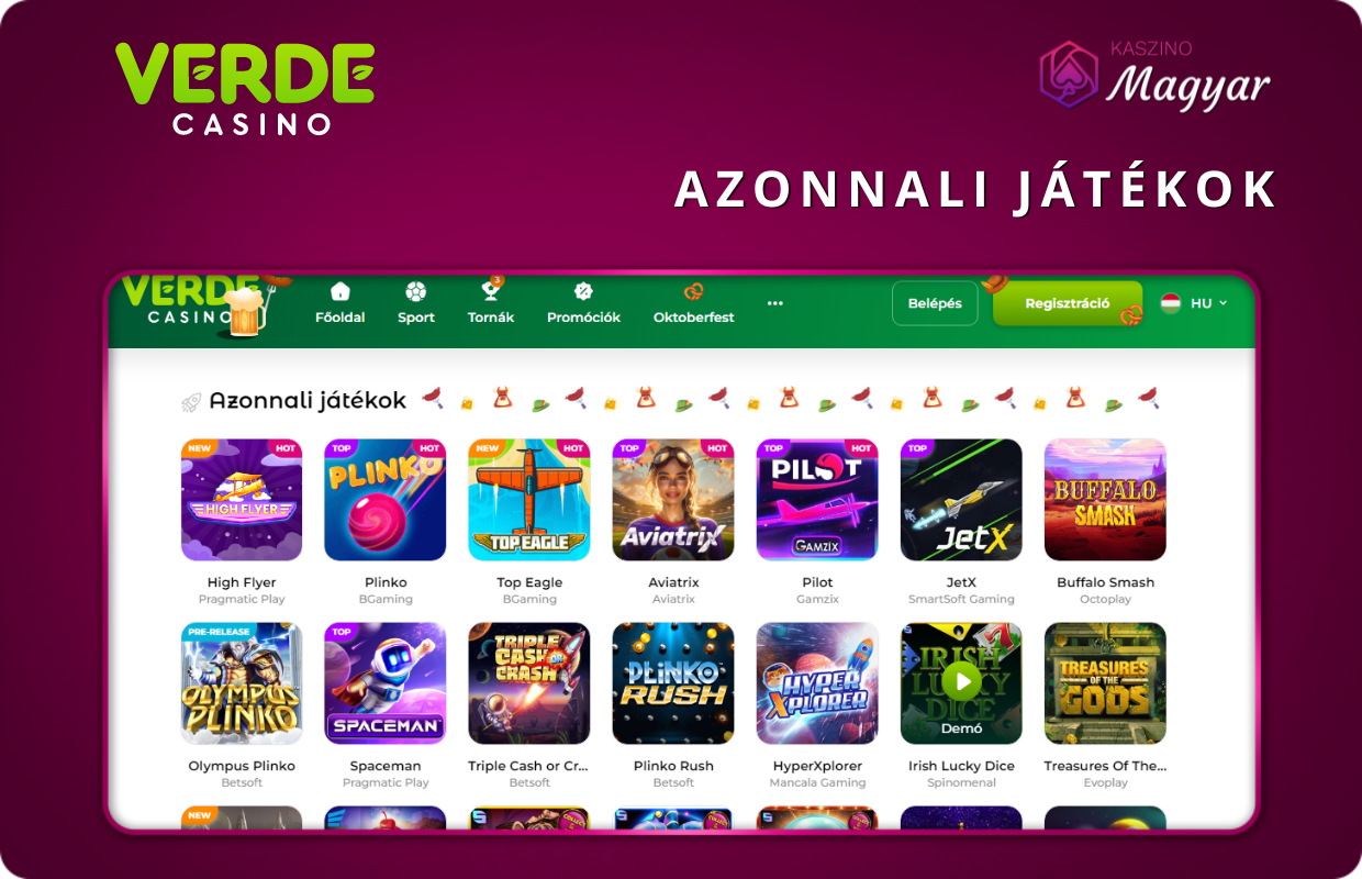 Azonnali játékok a Verde Casinóban