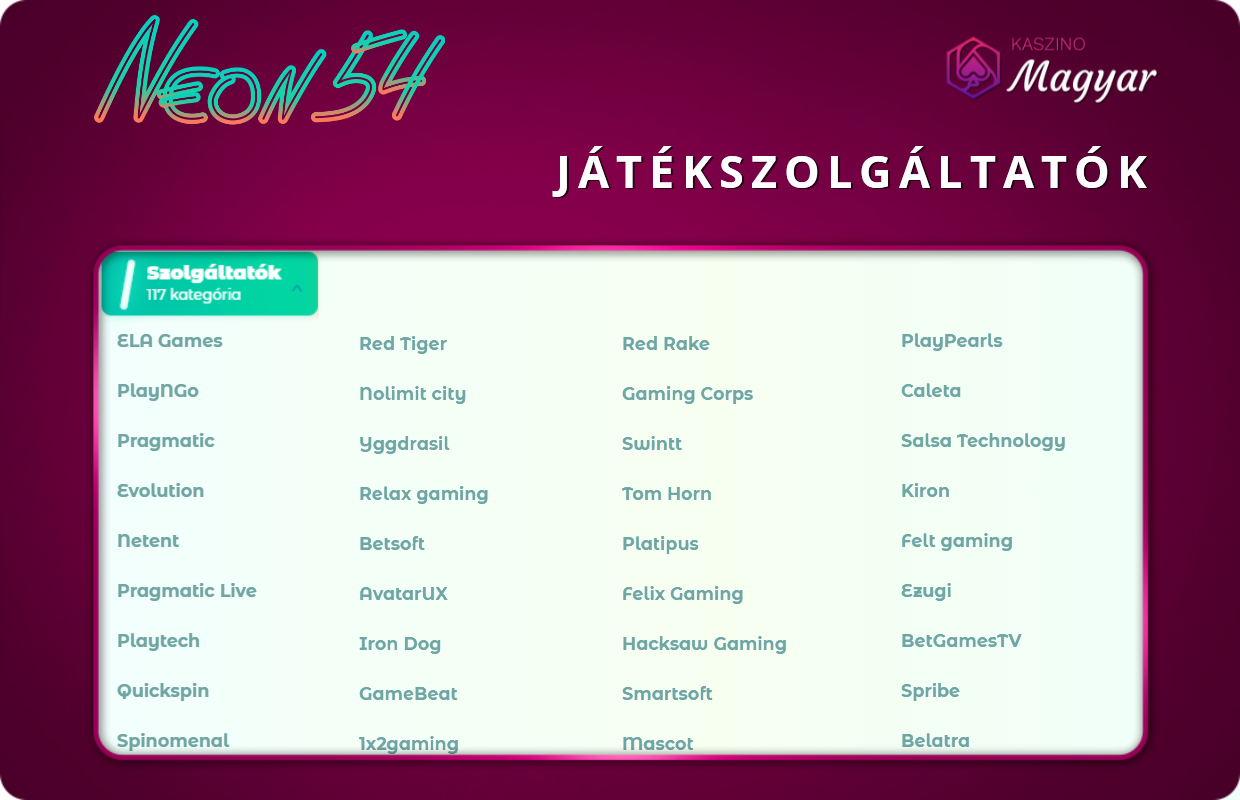 Neon54 játékszolgáltatók